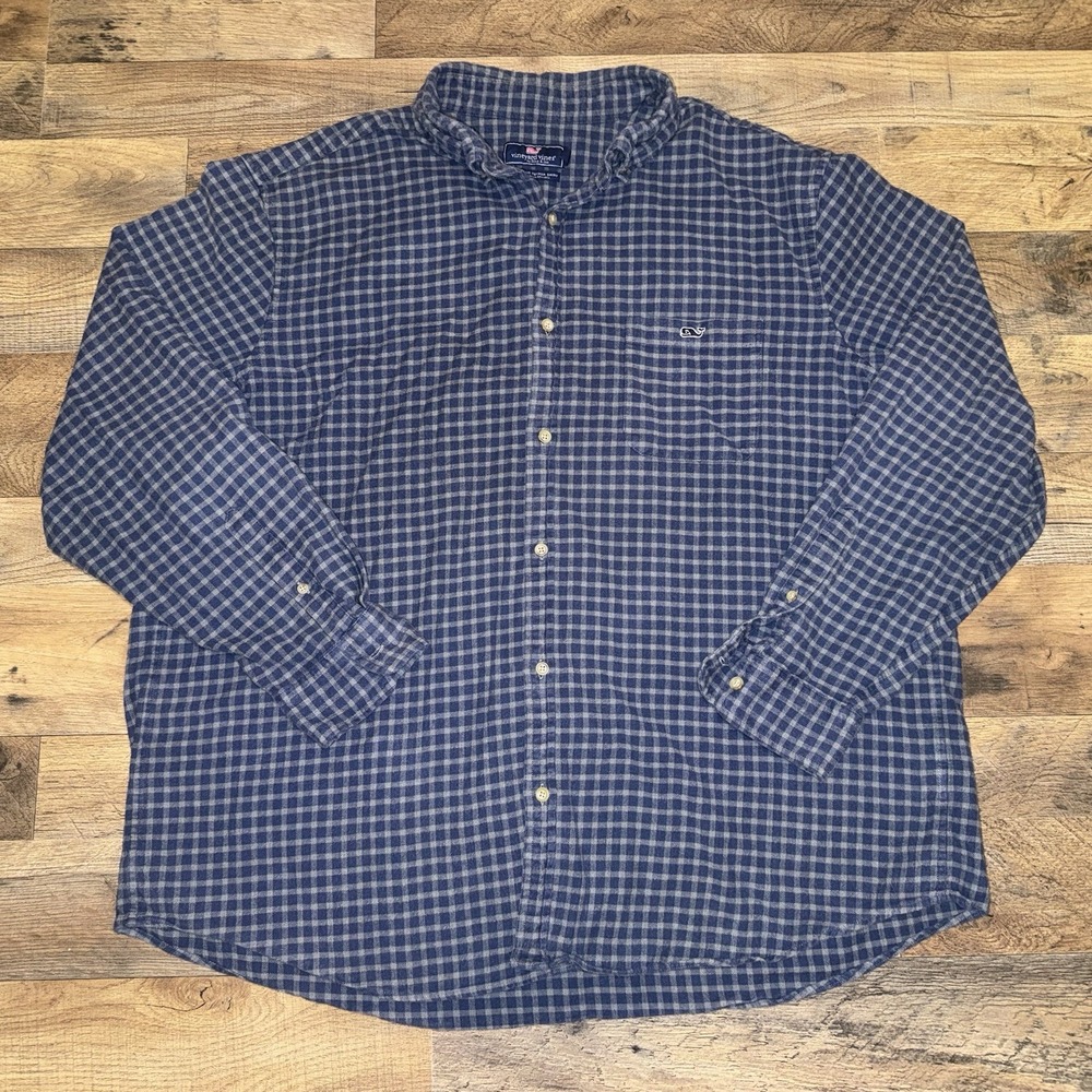 Vineyard Vines Classic Fit Tucker Shirt Size 2XL Blue Grey Checkered